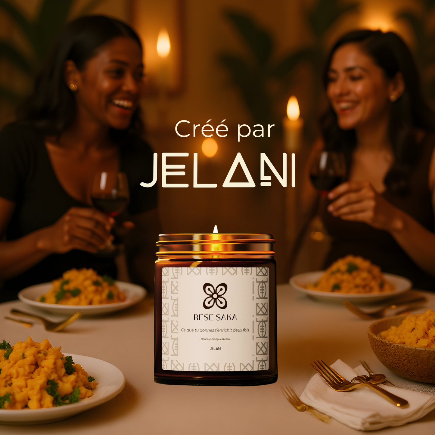 Bougie Mangue Coco artisanale | Bougie symbole Bese Saka |  Abondance & Prospérité | Cire écologique | Cadeau bien-être femme |  Décoration Cosy