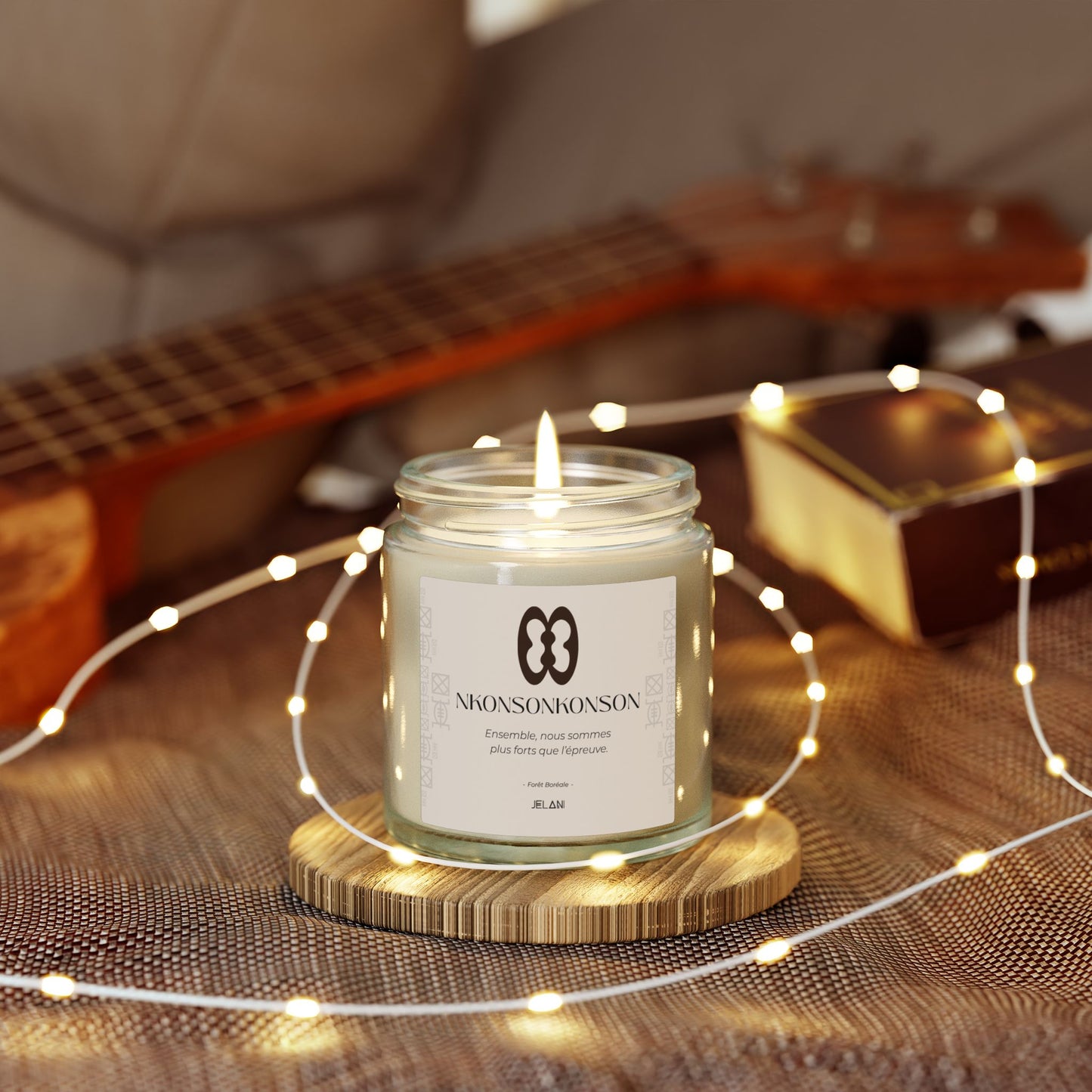 Bougie Boisée | Bougie symbole Nkonsonkonson | Unité & Connexion