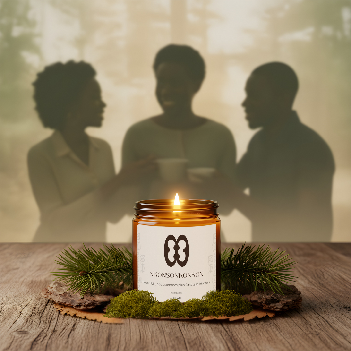 Bougie Boisée | Bougie symbole Nkonsonkonson | Unité & Connexion