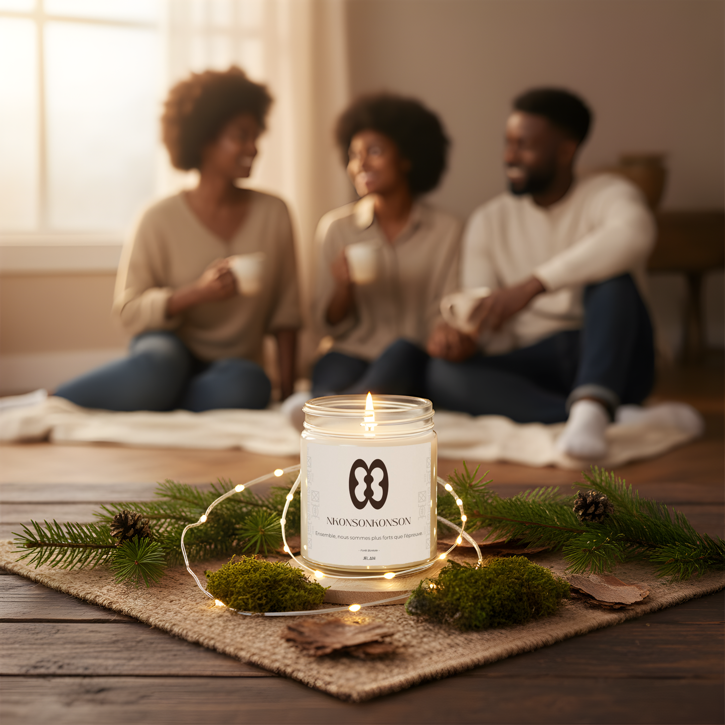 Bougie Boisée | Bougie symbole Nkonsonkonson | Unité & Connexion