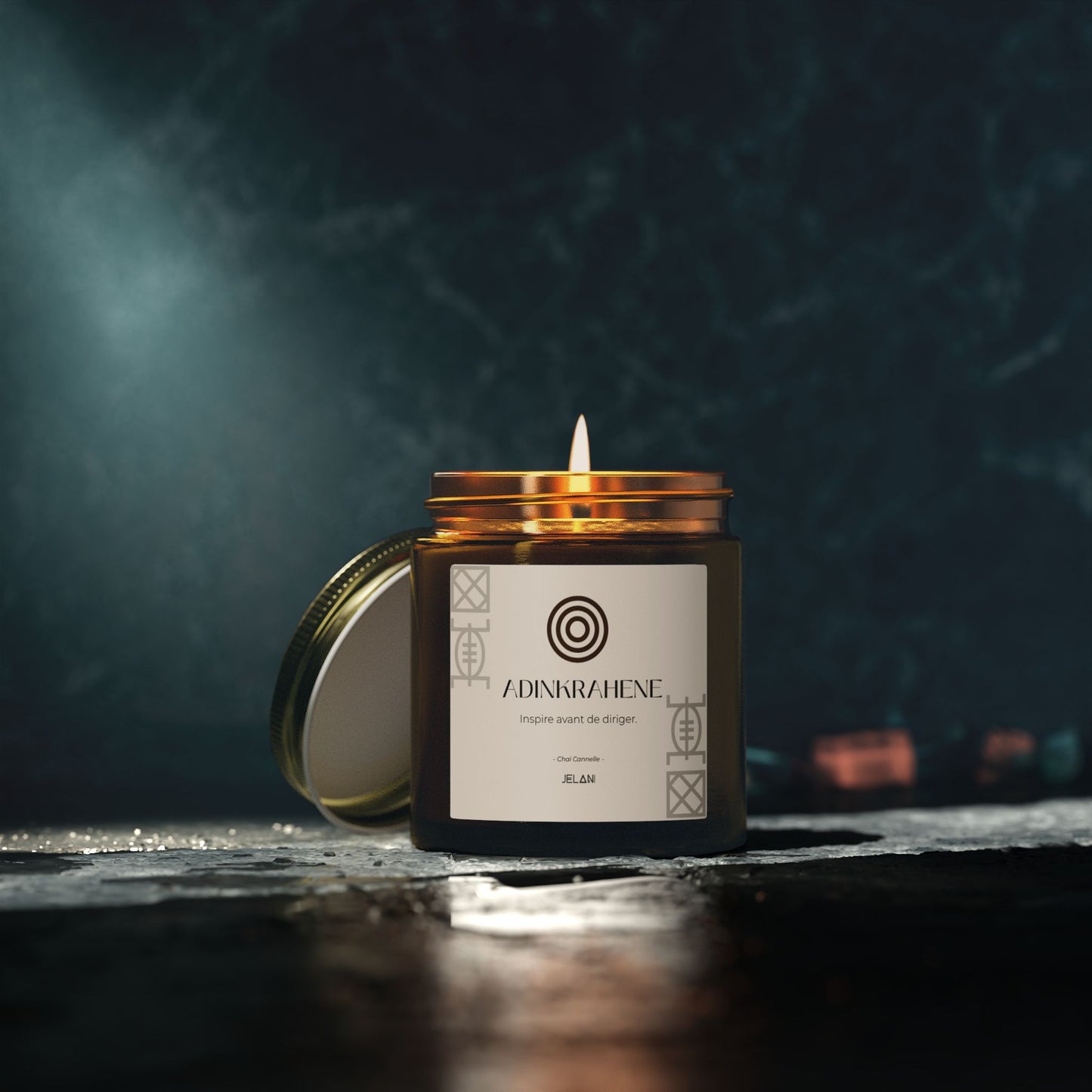 Bougie parfumée Chia Cannelle | Symbole Adinkra Adinkrahene | Leadership & Charisme