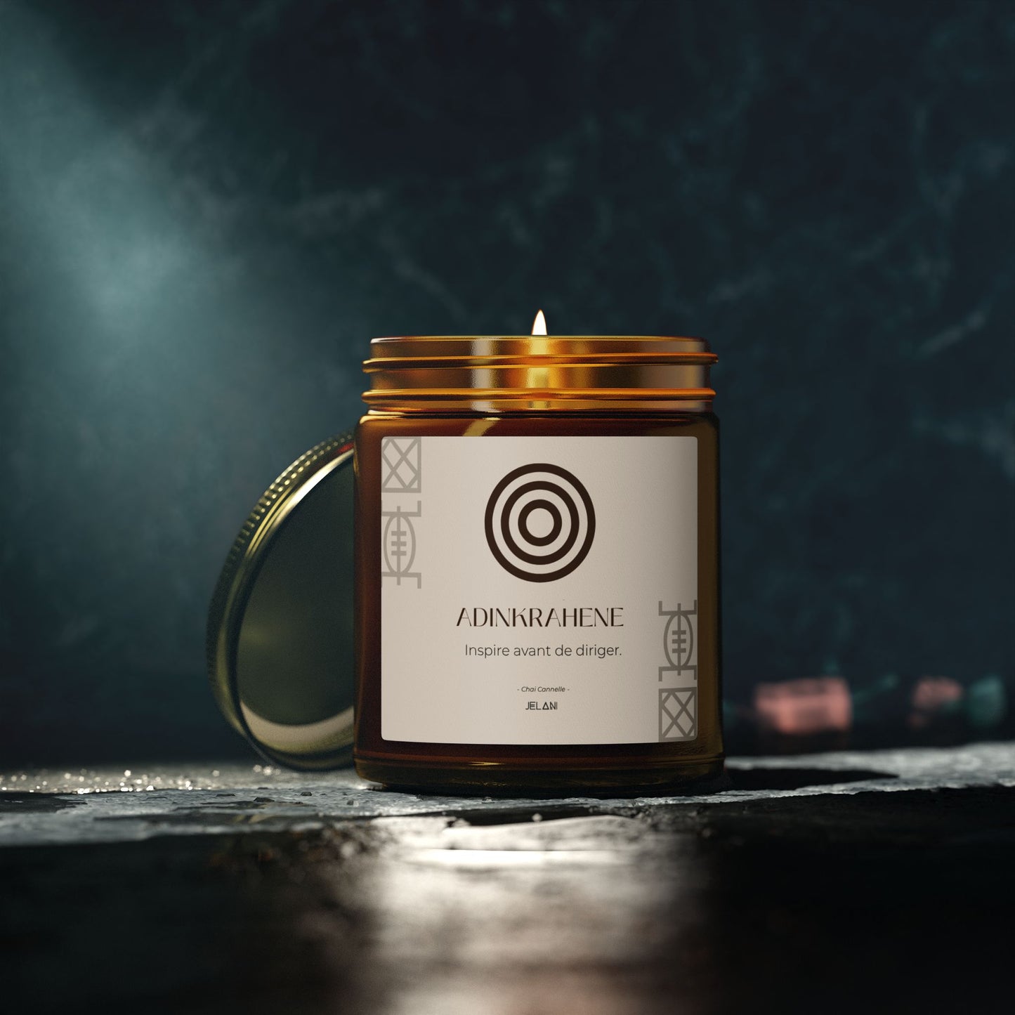 Bougie parfumée Chia Cannelle | Symbole Adinkra Adinkrahene | Leadership & Charisme