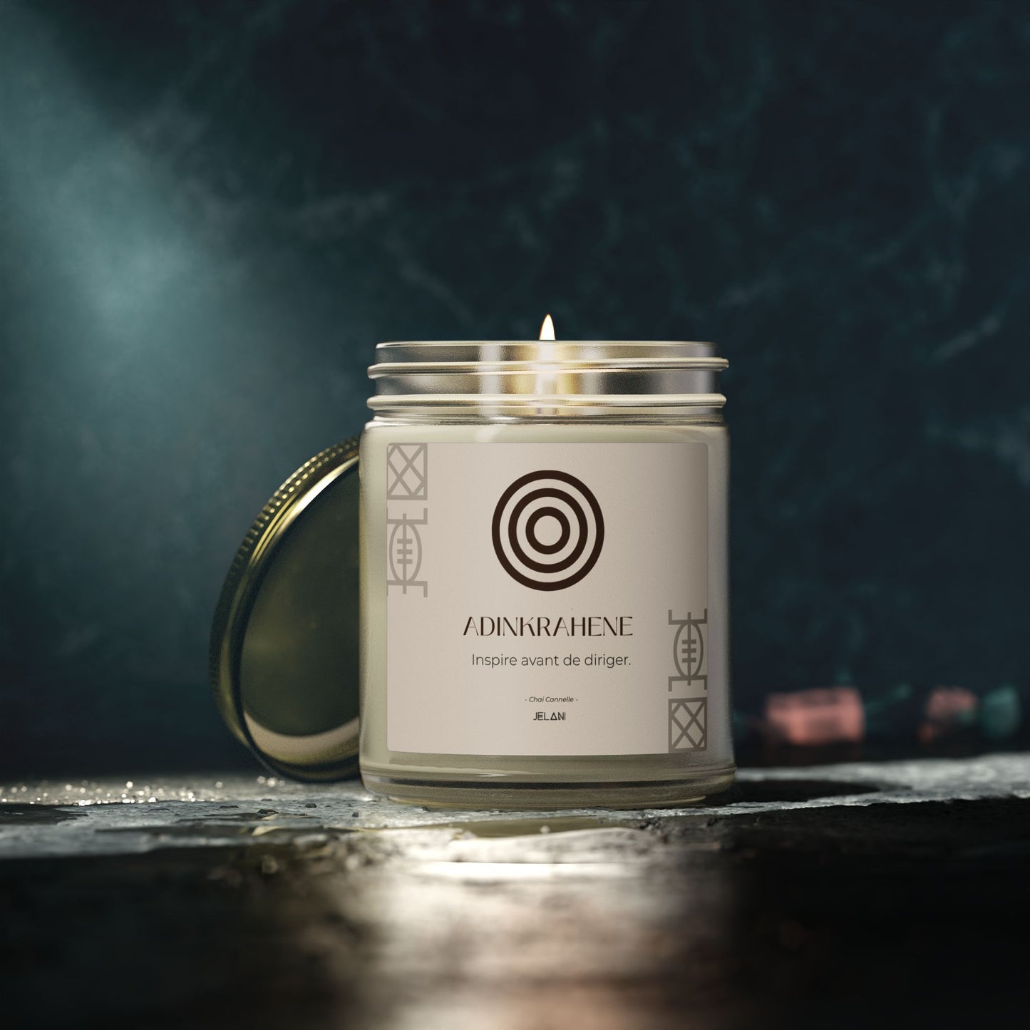 Bougie parfumée Chia Cannelle | Symbole Adinkra Adinkrahene | Leadership & Charisme