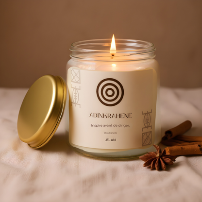 Bougie parfumée Chia Cannelle | Symbole Adinkra Adinkrahene | Leadership & Charisme