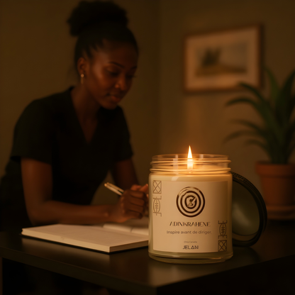 Bougie parfumée Chia Cannelle | Symbole Adinkra Adinkrahene | Leadership & Charisme
