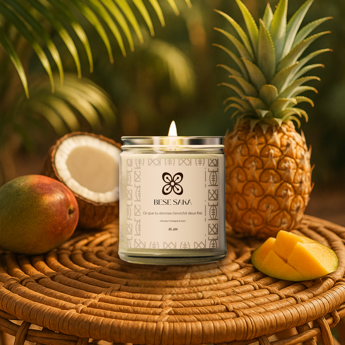 Bougie Mangue Coco artisanale | Bougie symbole Bese Saka |  Abondance & Prospérité