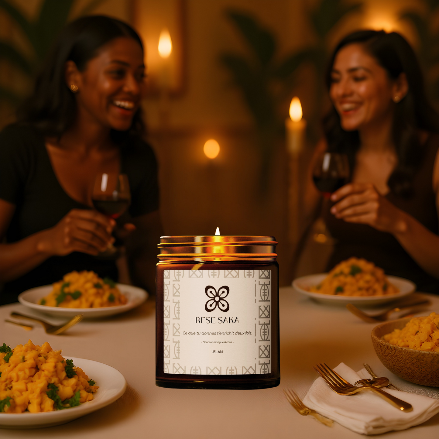 Bougie Mangue Coco artisanale | Bougie symbole Bese Saka |  Abondance & Prospérité