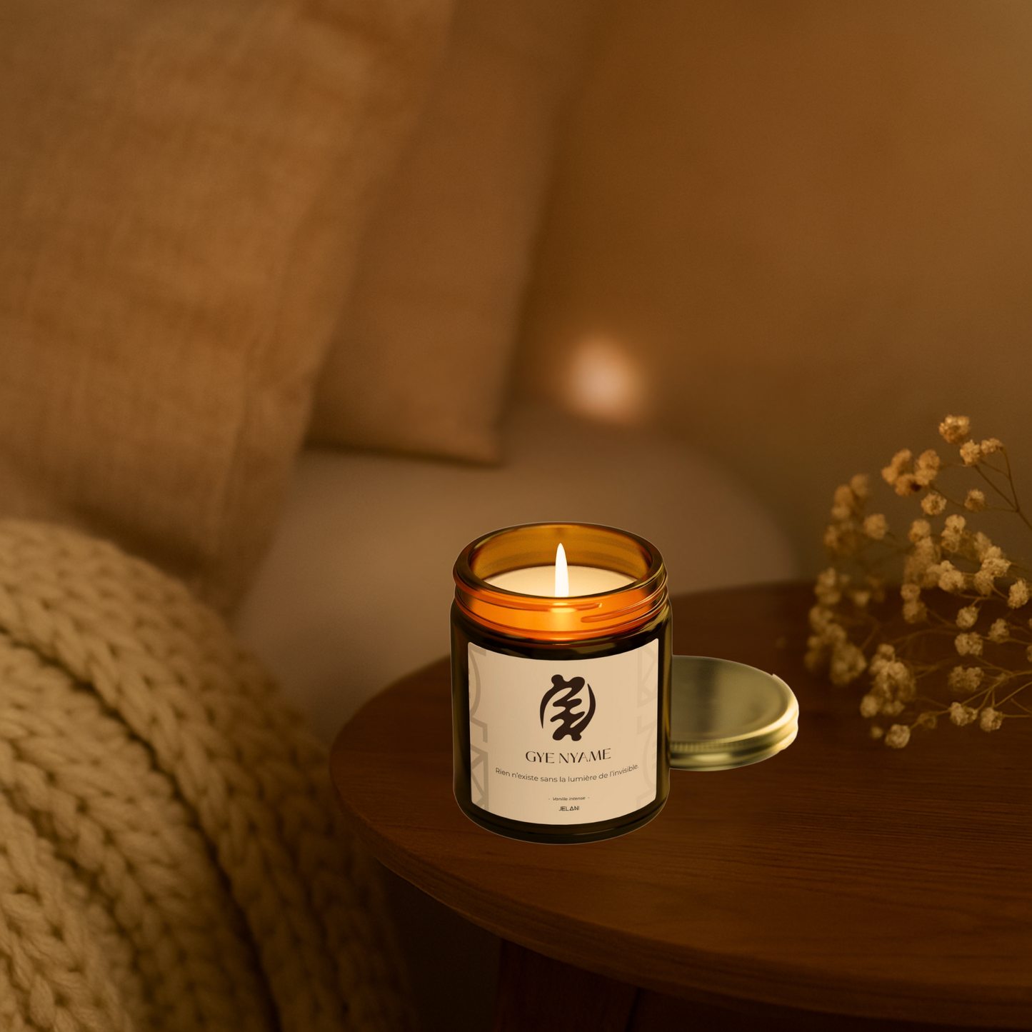 Bougie parfumée Vanille Intense  | Symbole Adinkra GYE NYAME | Foi & Spiritualité