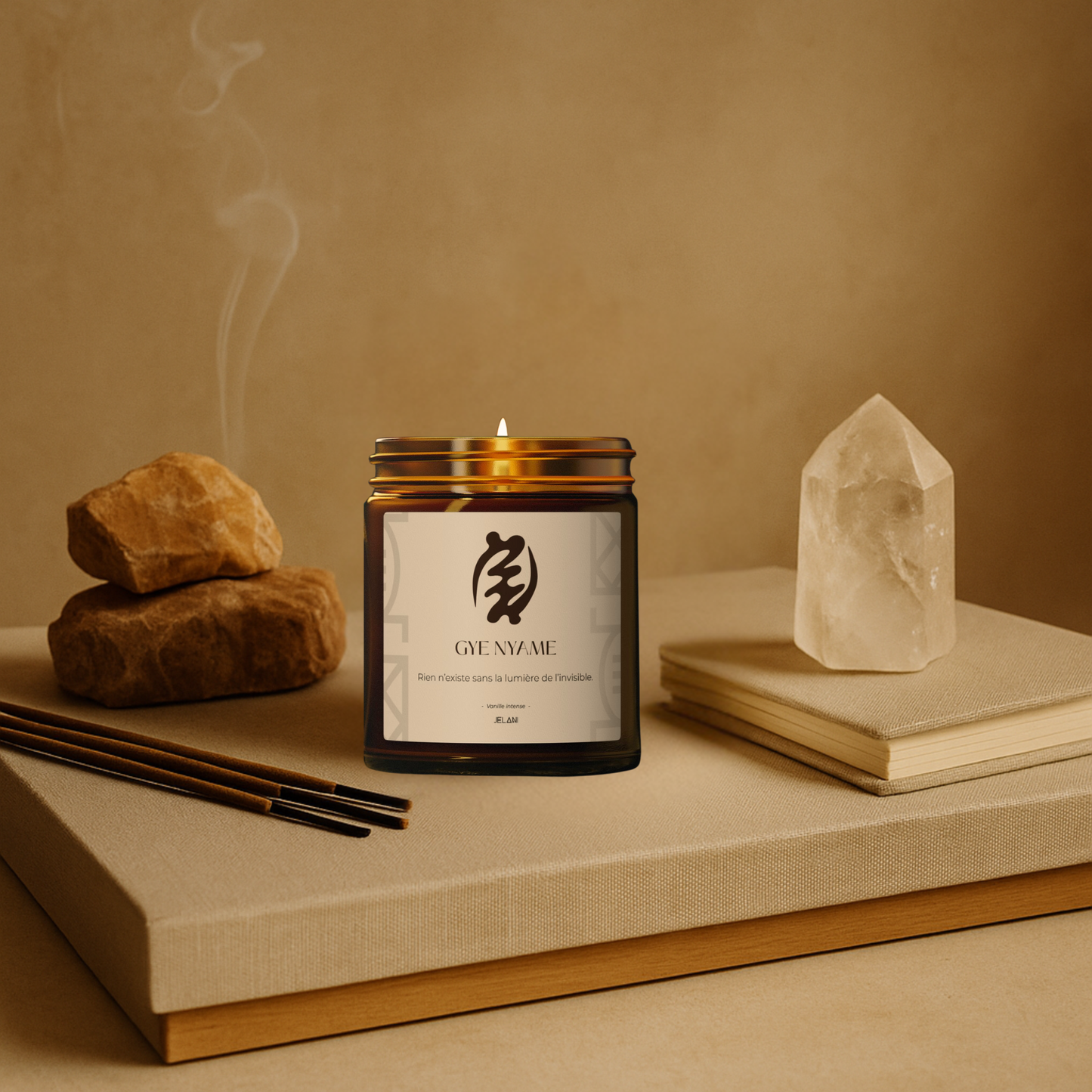 Bougie parfumée Vanille Intense  | Symbole Adinkra GYE NYAME | Foi & Spiritualité