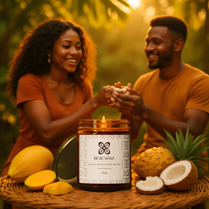 Bougie Mangue Coco artisanale | Bougie symbole Bese Saka |  Abondance & Prospérité